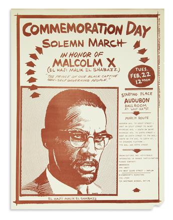 (MALCOLM X.) Group of 3 Malcolm X memorial fliers.